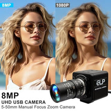 Load image into Gallery viewer, MMlove 8MP USB Camera High Speed 30fps 5-50mm 10X Optical Zoom Lens 2448P USB Webcam Manual Close up Zoom in and Out Golf Swing Camera for Industrial Machine Vision Support PC Raspberry Pi_5874
