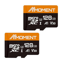 Load image into Gallery viewer, MMOMENT MM13 128GB (2 Pack) Micro SDXC Card, A1, UHS-I, U3, V30, Class10 Compatible, Read Up to 95 MB/s,Write Up to 60 MB/s, SD Adapter Included, MMMAVpackGB_1
