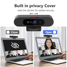 Load image into Gallery viewer, MOERTEK 1080P Webcam with Window Hello, Noise-reducing Mic, Plug &amp; Play, 90 Wide Angle, Built-in Privacy Cover, 360 Rotation &amp; 90 Tilt, Perfect for Zoom, Google Meet, Microsoft Teams, Black_4307
