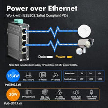 Load image into Gallery viewer, MokerLink 5 Port Gigabit Industrial Solar Battery UPS PoE Switch, Input DC9V-54V to Output DC48V, IEEE802.3af/at PoE, Mini Size, Unmanaged IP40 Network Switch (-40 to 185F), 10Gbps Capacity, black_162
