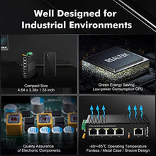 Load image into Gallery viewer, MokerLink 5 Port Industrial DIN-Rail Network Switch, 10/100Mbps Fast Ethernet, IP40 Rated Network Switch (-40 to 185F), with UL Power Supply_2307
