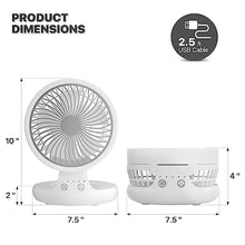 Load image into Gallery viewer, mollie 8-Inch Small Rechargeable USB Desk Fan Battery Operated with Speeds for Home Office Bedroom Mini Portable Personal Quiet Desktop Air Circulator Foldable Cooling Oscillating Table Fan, White_7579
