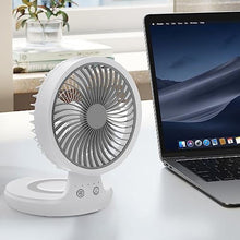 Load image into Gallery viewer, mollie 8-Inch Small Rechargeable USB Desk Fan Battery Operated with Speeds for Home Office Bedroom Mini Portable Personal Quiet Desktop Air Circulator Foldable Cooling Oscillating Table Fan, White_7580
