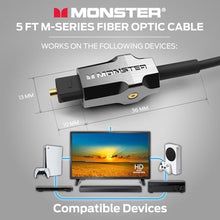 Load image into Gallery viewer, Monster M-Series 1000 Fiber Optic Toslink Cable, Optical Digital Audio Cable for Sound Bar and Home Theater System, Gold-Plated Connectors, 5 ft, Black_7982
