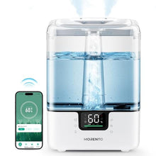 Load image into Gallery viewer, MORENTO Smart Humidifiers for Bedroom Large Room Home, 6L Cool Mist Top Fill Humidifier with Essential Oil Diffuser, Smart App &amp; Voice Control, for Nursery &amp; Plants, White, 1 Pack + 7 Color NightLight_1
