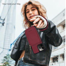 Load image into Gallery viewer, MOTIVE for iPhone 14 Pro Max Wallet Case Designed in New York, Crossbody Phone Case for Apple iPhone 14 Zipper Purse Case Wallet with RFID Blocking Card Holder | 6.7" Red Wine - Fancy Series_1404
