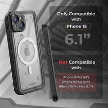 Load image into Gallery viewer, MOTIVE Waterproof Case for iPhone 15, Built-in Screen Protector, Seamless MagSafe Compatibility, Dustproof Shield, Shockproof, Complete 360 Water Resistance Phone case for iPhone 15 6.1" | Black_2159
