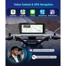 Load image into Gallery viewer, Motorcycle Front+Rear Dash Cam,6.86 inch IPS 1280x480P Touch Screen,1080P Motorcycle Camera DVR,Wireless Carplay&amp;Android Auto,GPS,IP67 Waterproof,120Wide,Bluetooth5.0,TF,PhoneLink for Motorbike, black_381
