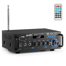 Load image into Gallery viewer, Moukey 2.0 Channel Stereo Bluetooth 5.0 Karaoke Amplifier, 300W Audio Stereo Receiver with RCA, USB, SD, 2 Mic Inputs, FM Radio, Black_1
