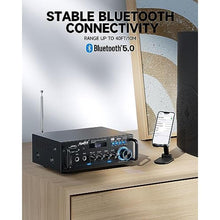 Load image into Gallery viewer, Moukey 2.0 Channel Stereo Bluetooth 5.0 Karaoke Amplifier, 300W Audio Stereo Receiver with RCA, USB, SD, 2 Mic Inputs, FM Radio, Black_775
