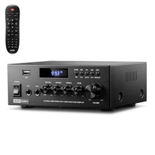 Load image into Gallery viewer, Moukey Amplifier Home Audio, 2.0 Channel Stereo Receivers with Bluetooth 5.3, Full Function Remote, FM, RCA, USB, 2 Mic in, 300W Peak Power, for Karaoke, Garage, Home Theater, MAMP3, black_1
