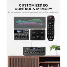 Load image into Gallery viewer, Moukey Amplifier Home Audio, 2.0 Channel Stereo Receivers with Bluetooth 5.3, Full Function Remote, FM, RCA, USB, 2 Mic in, 300W Peak Power, for Karaoke, Garage, Home Theater, MAMP3, black_206
