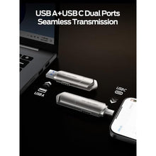 Load image into Gallery viewer, MOVE SPEED 256GB External SSD 1000MB/s Read Speed, USB 3.2 Gen2+USB C Dual Ports Portable SSD, External Drive with Metal Casing for iPhone 15/16 Series/Mac/Android Phone etc, Silver_476
