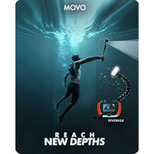 Load image into Gallery viewer, Movo DiveRig8 Underwater Video/Photo Diving Rig for Scuba and Snorkeling - Compact Action Camera Cage Dive Rig, Waterproof Light with Flexible Arm Mount - Compatible with GoPro, DJI Osmo, Insta360, Orange_8433
