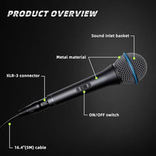 Load image into Gallery viewer, MRSDY Vocal Dynamic Microphone, Metal Handheld Wired Microphone for Singing, Mic Suitable for Karaoke and Recording, with On/Off Switch and 16.4ft XLR Cable, Black_5154
