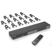 Load image into Gallery viewer, MT-VIKI 4K 16 Port KVM Switch HDMI, 4K@30Hz Rack Mount KVM Console w/16 Cables + 4 USB 2.0 Devices + Remote, Support EDID Storage, HDMI 1.4, HDCP 1.4 for 16 Computers/Servers, Fit 1U 19'' Rack, Black_1
