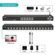 Load image into Gallery viewer, MT-VIKI 4K 16 Port KVM Switch HDMI, 4K@30Hz Rack Mount KVM Console w/16 Cables + 4 USB 2.0 Devices + Remote, Support EDID Storage, HDMI 1.4, HDCP 1.4 for 16 Computers/Servers, Fit 1U 19'' Rack, Black_8153
