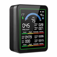 Load image into Gallery viewer, MT13 10-in-1 Indoor Air Quality Monitor, Real-time AQI Tester for PM2.5 PM1.0 PM10 CO2 HCHO TVOC CO, Humidity &amp; Temperature Sensor, Portable Air Pollution Detector with Calibration (Black)_1
