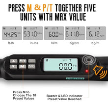 Load image into Gallery viewer, MULWARK 3/8" Digital Torque Wrench Electronic Set, with Buzzer &amp; LED, 2.2-44.3 ft-lbs(3-60 Nm), High Precision Adjustable Bike Torque Wrenches Car Repairing Tool Calibrated with Storage Case, Black_5510
