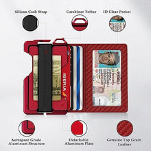 Load image into Gallery viewer, MURADIN Tactical Minimalist Wallet for Men, Slim RFID-Blocking Metal Card Holder, Front Pocket Mens Leather Dapper Bifold Wallet with Money Clip (Carbon Fiber Red), CarbonFiberRed_1526
