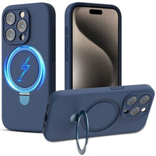 Load image into Gallery viewer, MYBAT PRO SleekFit Series iPhone 15 Pro Case with Stand[Compatible with MagSafe] Magnetic Soft Liquid Silicone Phone Case,Microfiber Lining Shockproof Drop Protection(ONLY iPhone 15 Pro (6.1),Blue_1
