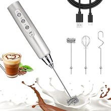 Load image into Gallery viewer, Nahida Silver Milk Frother Wand for Coffee, Frother Handheld Rechargeable Electric Whisk with 3 Heads 3 Speeds Drink Mixer Coffee Frother Foam Maker For Latte, Cappuccino, Hot Chocolate, Egg_1
