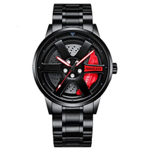 Load image into Gallery viewer, NANOLEAF Watch for Men with Quartz Movement Spinning Car Wheel Rim Hub Stainless Steel Luminous Pointer Waterproof Sport Casual Wristwatch, Steet Black Red, Car Wheel Watch, SteetBlackRed_1
