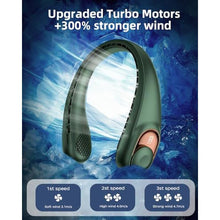 Load image into Gallery viewer, Neck Fan, Personal Fan with LED Display, USB-C Rechargeable, 5200mAh-Battery, 3-Speed Adjustment &amp; Whisper-Quiet Operation, Perfect for Home, Travel, Sports, Green_1052
