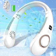 Load image into Gallery viewer, Neck Fan Rechargeable-Neck Fans that Blow Cold Air,Folding 4000mAh Portable Personal Usb Rechargeable Battery Operated Fan,Cooling Bladeless Travel Portable Neck Fan,Neck Cooler Women Men Kids White, GlazedBlue_1

