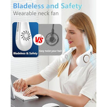 Load image into Gallery viewer, Neck Fan Rechargeable-Neck Fans that Blow Cold Air,Folding 4000mAh Portable Personal Usb Rechargeable Battery Operated Fan,Cooling Bladeless Travel Portable Neck Fan,Neck Cooler Women Men Kids White, GlazedBlue_5791
