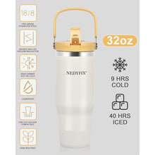Load image into Gallery viewer, Nedyfix 32 Oz Tumbler with Handle Vacuum Insulated Water Bottle Stainless Steel Tumbler Car Reusable Cup Cold for 12 Hours-Beige White, BeigeWhite_5545
