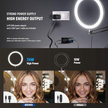 Load image into Gallery viewer, NEEWER 12" 24W High Power LED Ring Light Compatible with iPhone, 60" Overhead Folding Light Stand/Phone Holder Mount for Video Recording Selfie Makeup Streaming,2900-7000K USB C PD Input CRI97+,RH12B_508
