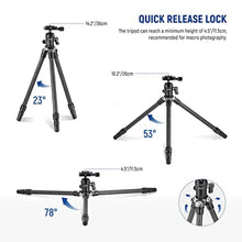 Load image into Gallery viewer, NEEWER 28"/72cm Carbon Fiber Camera Tripod with Phone Holder, Leg Spikes &amp; 360 Panoramic Ball Head, Lightweight and Compact Vlogging Travel Tripod Desktop Stand for Mirrorless Camera and Smartphone_861
