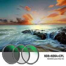 Load image into Gallery viewer, NEEWER 43mm Lens Filter Kit ND8 ND64 CPL Filter Set Neutral Density+Circular Polarizer Filter Kit with 30 Layers Nano Coating/HD Optical Glass/Water Repellent/Scratch Resistant/Ultra Slim/Filter Bag_1764
