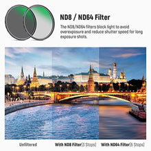 Load image into Gallery viewer, NEEWER 43mm Lens Filter Kit ND8 ND64 CPL Filter Set Neutral Density+Circular Polarizer Filter Kit with 30 Layers Nano Coating/HD Optical Glass/Water Repellent/Scratch Resistant/Ultra Slim/Filter Bag_1767
