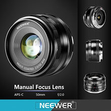 Load image into Gallery viewer, Neewer 50mm f/2.0 Large Aperture Manual Focus MFT M4/3 Lens APS-C for Micro 4/3 System Olympus Panasonic Lumix Mirrorless Cameras_1976

