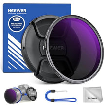 Load image into Gallery viewer, NEEWER 52mm ND2-400 (1-9 Stops) Variable ND Filter with Lens Cap, Lanyard, Cleaning Cloth, Precise Neutral Density Adjustment, Fingerprint &amp; Scratch Resistant Multicoated Optical Glass_1
