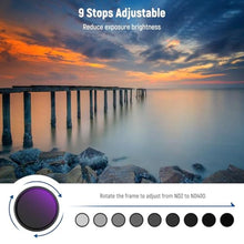 Load image into Gallery viewer, NEEWER 52mm ND2-400 (1-9 Stops) Variable ND Filter with Lens Cap, Lanyard, Cleaning Cloth, Precise Neutral Density Adjustment, Fingerprint &amp; Scratch Resistant Multicoated Optical Glass_5272
