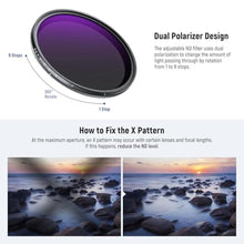 Load image into Gallery viewer, NEEWER 52mm ND2-400 (1-9 Stops) Variable ND Filter with Lens Cap, Lanyard, Cleaning Cloth, Precise Neutral Density Adjustment, Fingerprint &amp; Scratch Resistant Multicoated Optical Glass_5275
