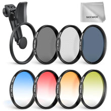 Load image into Gallery viewer, NEEWER 67mm 7 Pack ND Filter Set Compatible with Android Samsung Google Pixel Huawei Xiaomi Clip On CPL+ ND32 + Starlight + GND (Red/Orange/Yellow/Blue) Camera Lens Photography Accessories Kit, FL-P11_1
