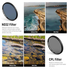 Load image into Gallery viewer, NEEWER 67mm 7 Pack ND Filter Set Compatible with Android Samsung Google Pixel Huawei Xiaomi Clip On CPL+ ND32 + Starlight + GND (Red/Orange/Yellow/Blue) Camera Lens Photography Accessories Kit, FL-P11_576

