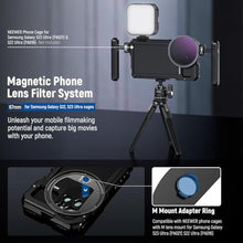 Load image into Gallery viewer, NEEWER 67mm Magnetic Variable ND2-32 Filter (1-5 Stop) Set for Phone Lens, with M Mount Adapter Ring for NEEWER Phone Cage with M Lens Mount Backplane Compatible with Samsung Galaxy S23 S22 Ultra_1290

