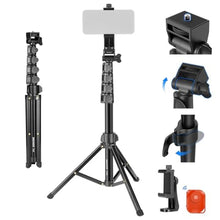 Load image into Gallery viewer, NEEWER Basic Phone Tripod for iPhone &amp; Camera w/Remote &amp; Phone Holder, 66" Metal Selfie Stick Travel Vlog Cell Phone Stand, Portable Camera Cellphone Holder Mount for Video Recording Filming, TS03, Black_1
