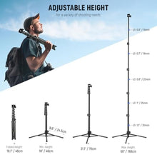 Load image into Gallery viewer, NEEWER Basic Phone Tripod for iPhone &amp; Camera w/Remote &amp; Phone Holder, 66" Metal Selfie Stick Travel Vlog Cell Phone Stand, Portable Camera Cellphone Holder Mount for Video Recording Filming, TS03, Black_239
