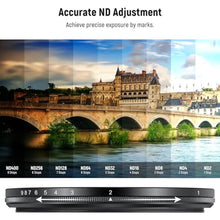 Load image into Gallery viewer, NEEWER Basics 67mm Variable ND Filter, ND2-400 1-9 Stops Light Reduction Rotatable Variable Neutral Density Filter with Anti Fingerprint Coating, Slim Frame for Camera Lens_114
