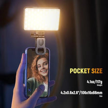 Load image into Gallery viewer, NEEWER Basics LED Selfie Phone Light, Rechargeable 2500-9000K Clip On Fill Light, Color Films/Diffuser/3000mAh, CRI95+ Dimmable Video Conference Lighting for iPhone Camera Laptop Zoom Call, BL120B_830
