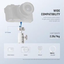 Load image into Gallery viewer, NEEWER Basics Mini Desk Selfie Stick Tripod Compatible with iPhone GoPro Insta360 DJI, Portable Small Camera Webcam Android Cell Phone Holder Ball Head Elevated Axis Video Recording Stand, TP43 White_1952
