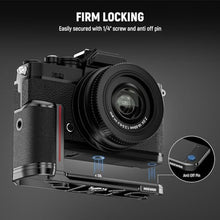 Load image into Gallery viewer, NEEWER CA076 Zfc Handgrip L Shape Grip for Nikon Z fc, Ultra Thin Retro Formfitting Camera Mounting Baseplate with Handle/Brass Shutter Button, Compatible with Arca Swiss Tripod Fluid Head, Black_63
