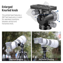 Load image into Gallery viewer, NEEWER Camera Gimbal Tripod Head, 360 Pan 90 Tilt Metal Low Profile Monopod Tripod Stand Ball Head Mount Adapter, Quick Release/Lock Arca Type QR Clamp &amp; Base, 3/8" Thread, Max Load 8.8lb/4kg, GM39_38
