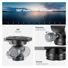 Load image into Gallery viewer, NEEWER Camera Gimbal Tripod Head, 360 Pan 90 Tilt Metal Low Profile Monopod Tripod Stand Ball Head Mount Adapter, Quick Release/Lock Arca Type QR Clamp &amp; Base, 3/8" Thread, Max Load 8.8lb/4kg, GM39_39
